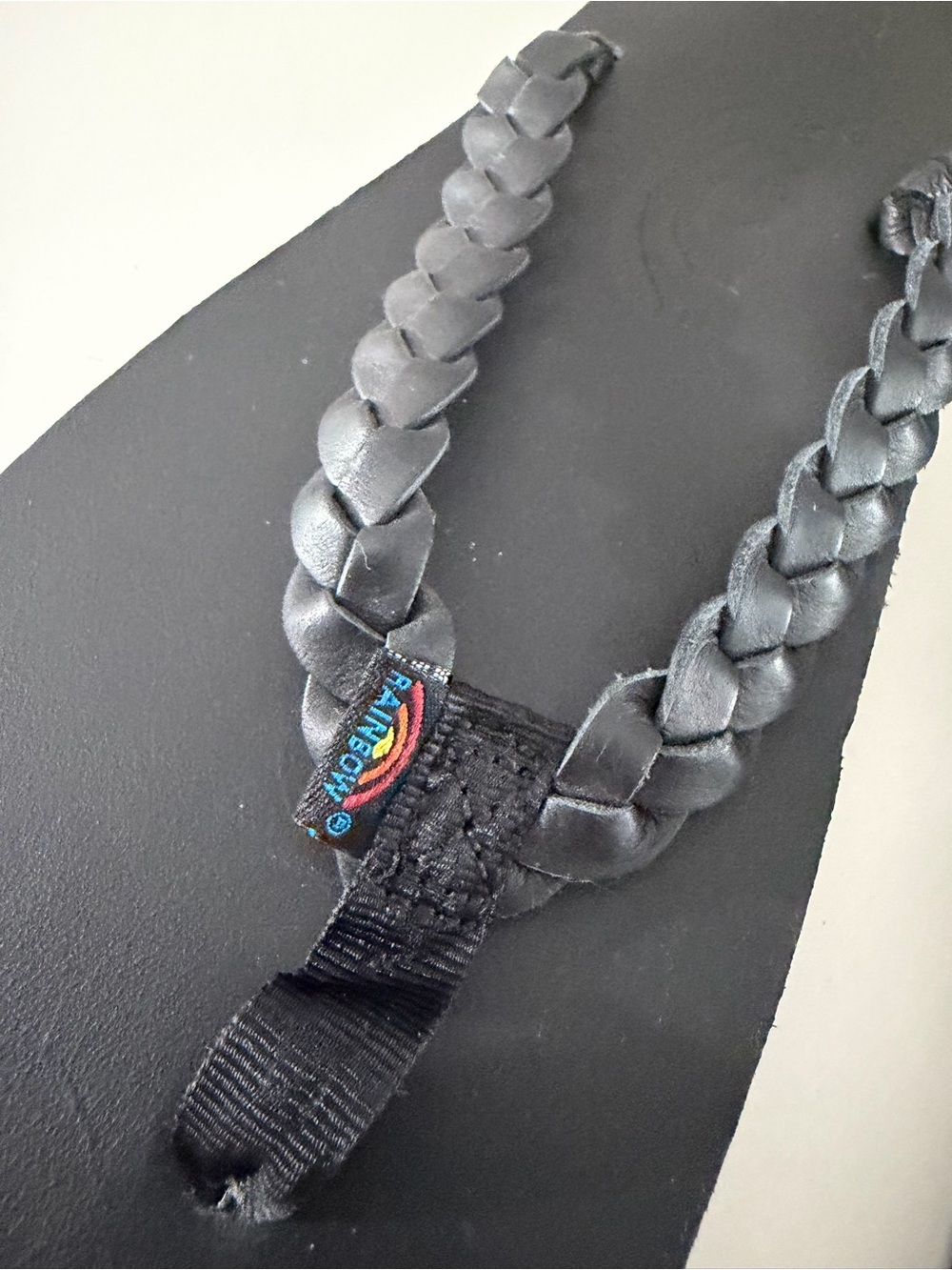 Rainbow Twisted Sister Black Braided Leather Flip Flops like new women 9.5-10.5 - Picture 2 of 9